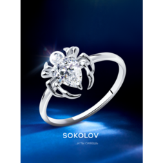 Кольцо SOKOLOV, серебро, 925 проба, родирование, фианит, размер 17.5, бесцветный