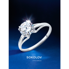 Кольцо SOKOLOV, серебро, 925 проба, родирование, фианит, размер 18, бесцветный