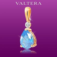 Подвеска VALTERA, красное золото, 585 проба, топаз синтетический, бриллиант, размер 1.8 см., золотистый, бесцветный, голубой