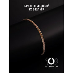 Браслет-цепочка Бронницкий Ювелир, серебро, 925 проба, золочение, длина 20 см., золотой