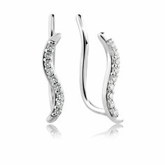 Серьги каффы VALTERA, серебро, 925 проба, фианит, длина 1.27 см, , серебристый