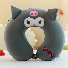 Подушка для шеи , 1 шт., размер XL, серый, черный