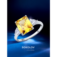 Кольцо SOKOLOV, серебро, 925 проба, родирование, фианит, размер 18, бесцветный