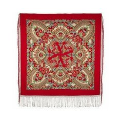 Платок Павловопосадская платочная мануфактура для женщин,148х148 см, красный