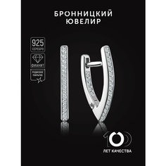 Серьги Бронницкий Ювелир, серебро, 925 проба, родирование, фианит, , серебристый