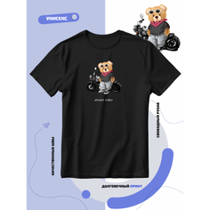 Футболка SMAIL-P крутой мишка уличный гонщик с байком, 1 шт., размер M, черный