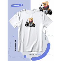 Футболка SMAIL-P крутой мишка уличный гонщик с байком, 1 шт., размер 4XL, белый