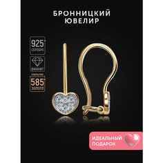 Серьги Бронницкий Ювелир, серебро, 925 проба, золочение, фианит, , белый/золотистый