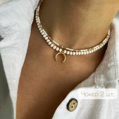 Колье, бисер, белый/золотой Нет бренда