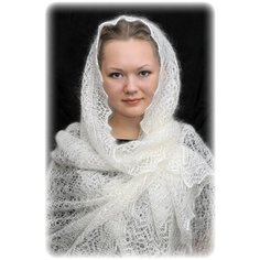Платок для женщин,110х110 см, белый Ручная работа.