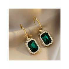 Серьги, жемчуг имитация, изумруд синтетический, золотой, зеленый be Self True Jewel