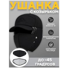 Шапка ушанка для мужчин, размер универсальный, черный Нет бренда