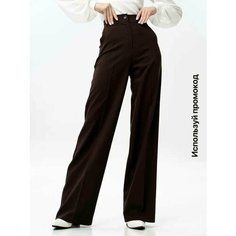 Брюки палаццо LUXE & CHIC Офисные широкие LuxeChic, размер 40, коричневый