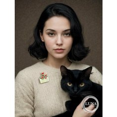 Брошь, искусственный камень, золотой, белый, красный Нет бренда