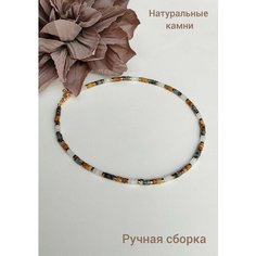 Чокер, перламутр, яшма, коричневый, белый Нет бренда