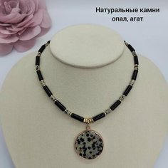Чокер, опал, агат, черный, коричневый Нет бренда
