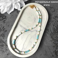 Чокер, агат, белый, бирюзовый Нет бренда