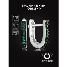Серьги Бронницкий Ювелир, серебро, 925 проба, родирование, фианит, , зелeный