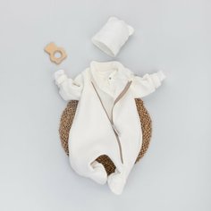 Комбинезон KinDerlitto Комбинезон-поддева "Topolino", футер, хаки, 18, закрытая стопа, размер 56-62, бежевый, белый