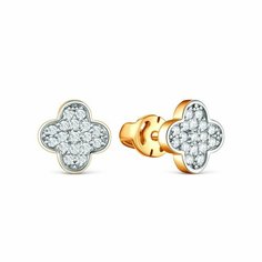 Серьги пусеты VALTERA, серебро, 925 проба, золочение, фианит, , золотой