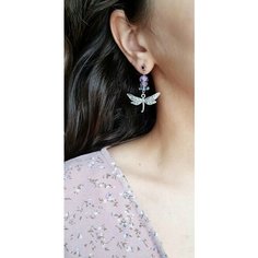 Серьги пусеты ENJOY Украшения из камней, флюорит, размер 150 мм, серебристый/микс