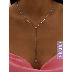 Колье MIESTILO, серебро, 925 проба, родирование, фианит, длина 54 см., серебристый