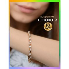Браслет-цепочка SLOVALIO, кристалл, фианит, размер 19.2 см, размер one size, золотистый