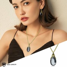Колье Emay, эпоксидная смола, искусственный камень, серый, золотой