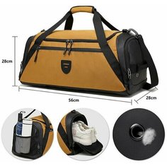 Сумка спортивная , 40 л, 28х28х56 см, хаки/оранжевый
