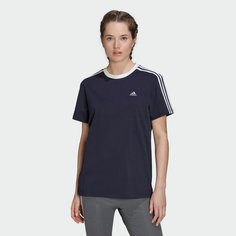 Футболка adidas Essentials 3-Stripes Tee, , размер 176, синий/белый