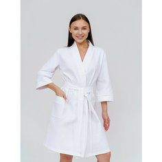 Халат BUY-TEX.RU вафельный женский, банный, с поясом,, размер 58, белый
