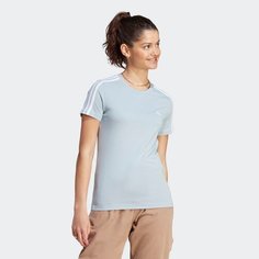 Футболка спортивная adidas Essentials Slim 3-Stripes Tee, размер XS INT, wonder blue/white