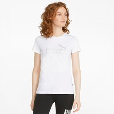 Футболка спортивная PUMA Ess+ Metallic Logo Tee, размер XXS, white-silver metallic