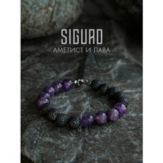 Браслет-нить SIGURD, аметист, вулканическая лава, 1 шт., размер 16 см, черный/фиолетовый