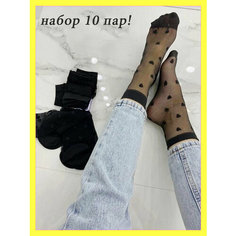 Носки Нарис носки капроновые с рисунком, комплект, 40 den, 10 пар, размер universal, черный