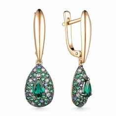 Серьги Dewi, красное золото, 585 проба, сапфир, фианит, изумруд, , золотой