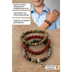 Браслет TEMERDASH, агат, сердолик, яшма, размер 17 см, оранжевый, зеленый