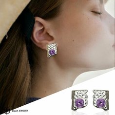 Серьги Emay, искусственный камень, серебряный, фиолетовый