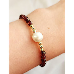 Браслет JEWELRY A VENTO, жемчуг культивированный, гранат, 10 шт., размер 19 см, размер M, диаметр 5.4 см, гранатовый