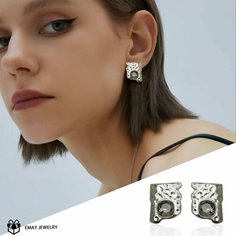 Серьги Emay, искусственный камень, серебряный, серый