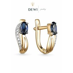 Серьги Dewi, красное золото, 585 проба, сапфир, бриллиант, размер 6 мм, длина 1.4 см, , синий