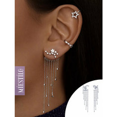 Серьги пусеты MIESTILO, серебро, 925 проба, родирование, фианит, , серебристый