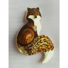 Брошь Queen Fair, эмаль, стразы, золотой, коричневый, белый