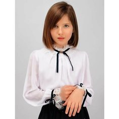 Школьная блуза Соль&Перец, размер 134, белый, синий