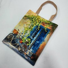 Сумка шоппер Ассорти, фактура зернистая, гладкая, голубой, бежевый, синий