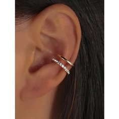 Серьги одиночные, каффы Fashion jewelry, кристалл, золотистый