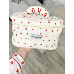 Косметичка 16х13х25 см, , экрю, бежевый, красный Без бренда