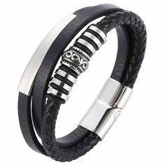 Браслет BijouStore, кожа, 1 шт., размер 20.5 см, черный, серебристый
