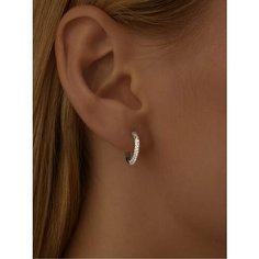 Серьги пусеты MIESTILO, серебро, 925 проба, родирование, фианит, размер 10 мм, , серебристый
