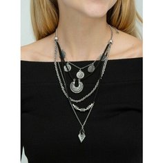 Колье LERO, длина 38 см, черный, серебряный
